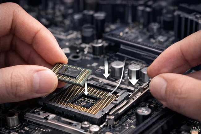 How to install 35-ds3chipdus3 by placing the chip correctly into the motherboard slot.