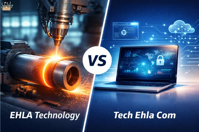 tech ehla com vs EHLA technology comparison showing industrial laser and digital platform.
