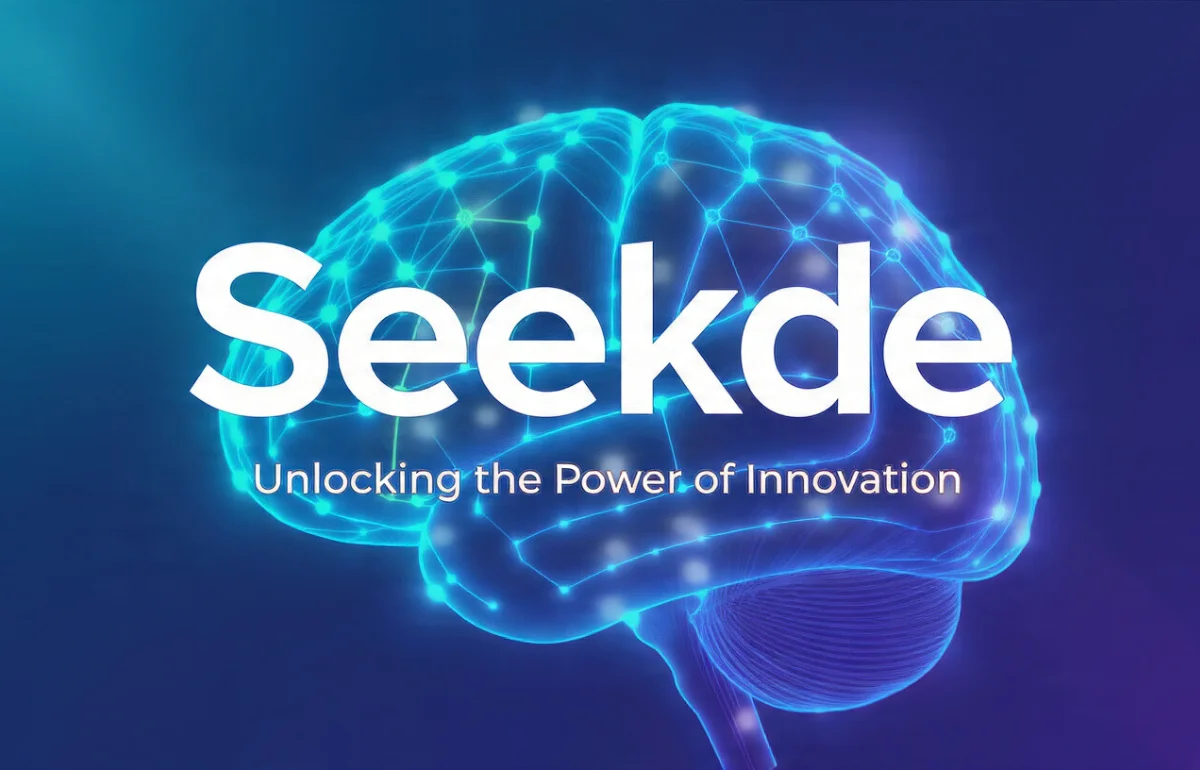 Seekde digital innovation concept showing a glowing connected brain network symbolizing technology, data, and creativity.