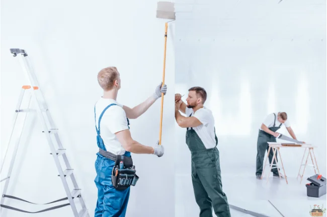 Contractors painting and renovating a residential interior under a Westchester home improvement license.