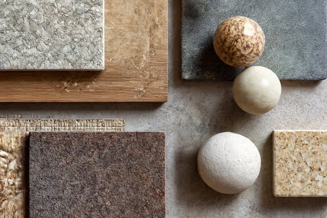 Sodiceram ceramic tiles and textured finishes showcasing a variety of stone and tile designs.