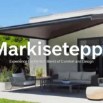 Modern outdoor patio with Markiseteppe awning providing shade and creating a stylish seating space on a balcony.