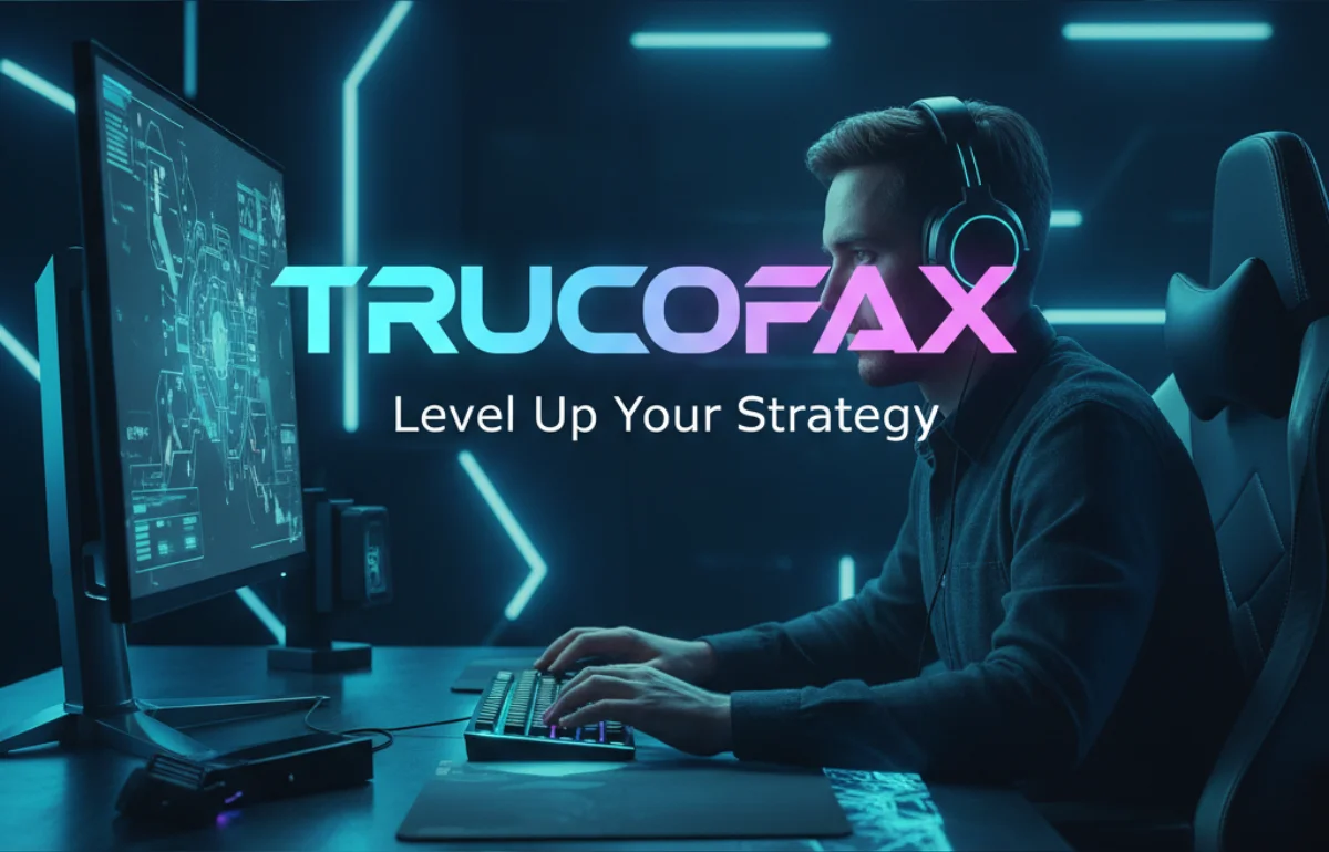 Trucofax – A focused gamer strategizing at a neon-lit setup to level up competitive gaming performance
