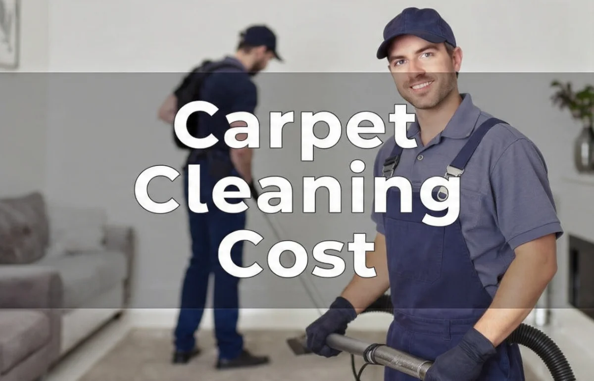 Professional cleaners using vacuum equipment on a living room carpet — carpet cleaning cost, professional home cleaning service.