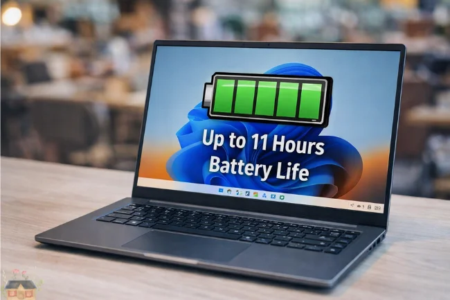 QY-45Y3-Q8W32 laptop showing long battery life and portable design