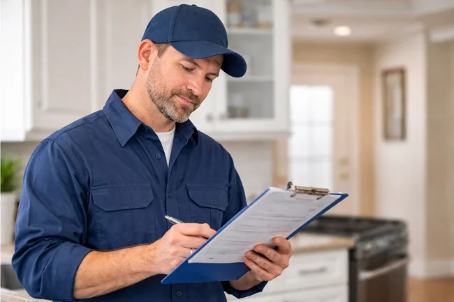 Plumber Overland Park KS reviewing licensing and permit paperwork
