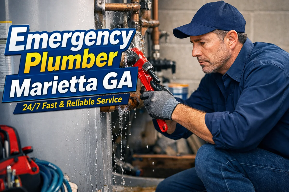 Emergency Plumber Marietta GA repairing a leaking pipe during a residential plumbing emergency