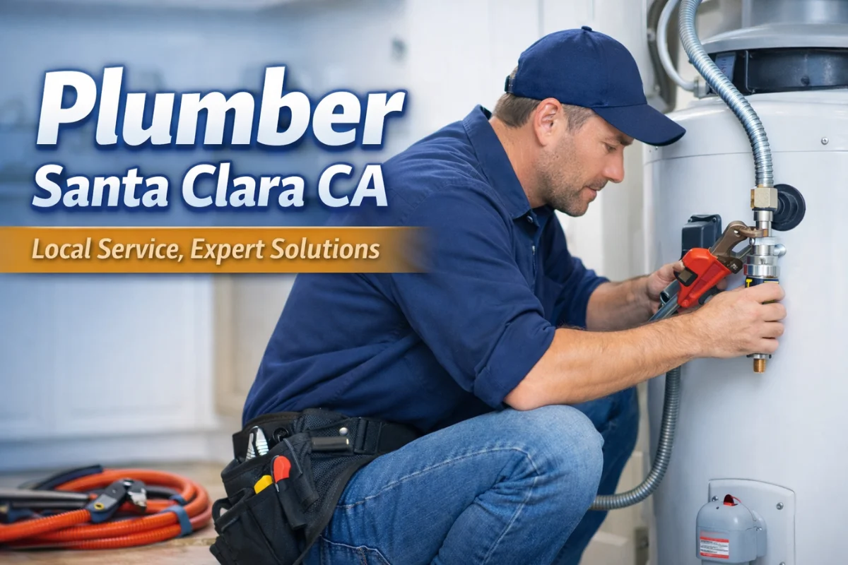 Plumber Santa Clara CA repairing a residential water heater with professional tools