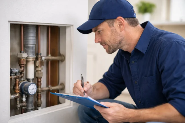 Plumber Santa Clara CA inspecting residential plumbing and evaluating pipe conditions