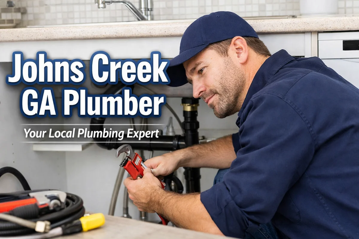 Johns Creek GA Plumber repairing kitchen sink plumbing in a local home