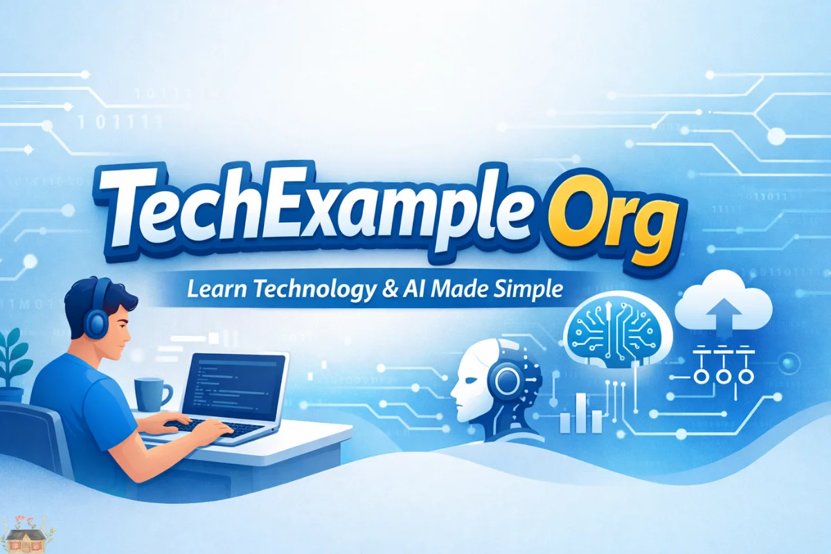 TechExample Org featured image showing AI, coding, and simple technology learning concepts
