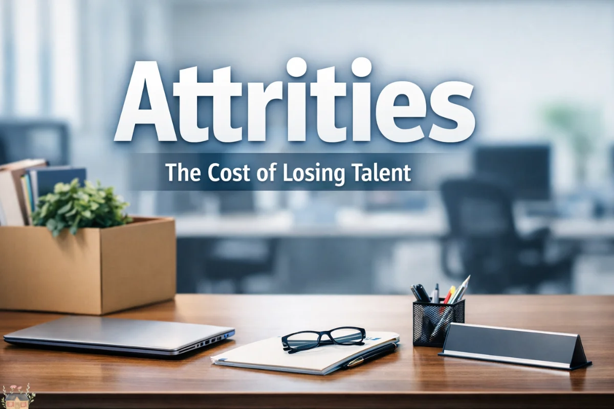 Attrities concept showing employee turnover impact in a modern corporate office