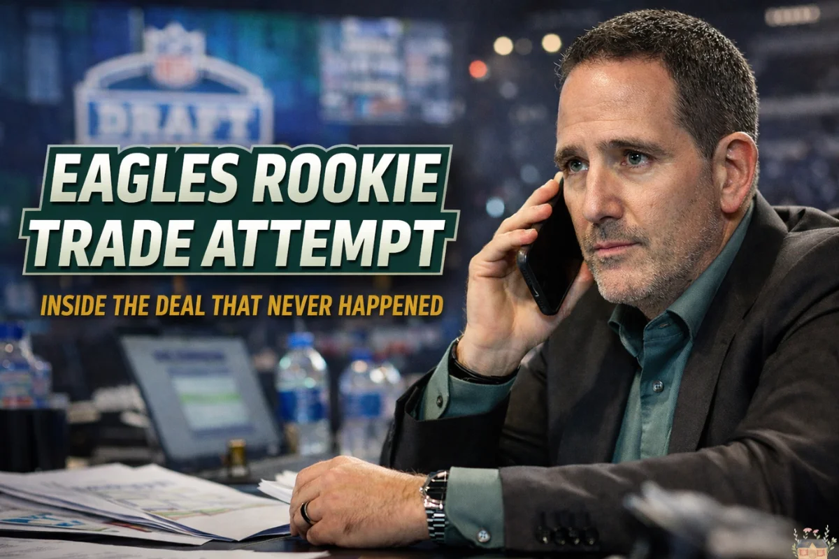 Eagles rookie trade attempt during NFL Draft war room negotiations.