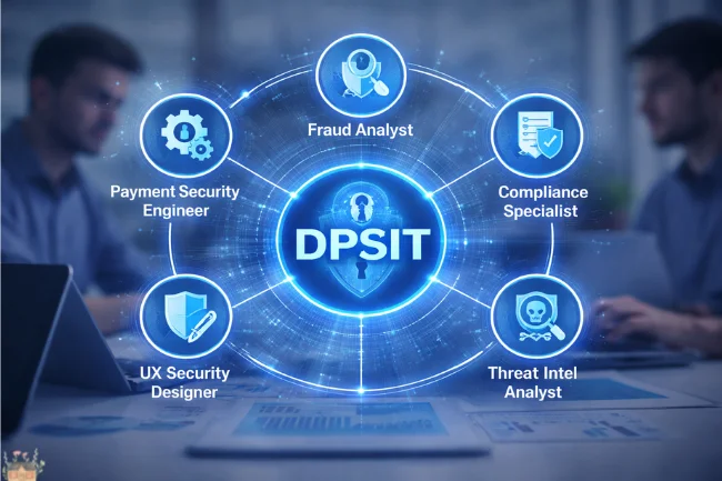 DPSIT career architecture infographic showing specialized roles in digital payment security and information technology