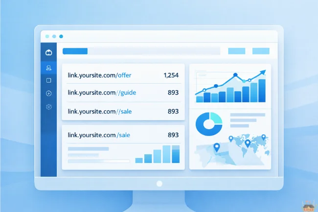 URLwo centralized link management dashboard showing clean short links, analytics charts, and global tracking.