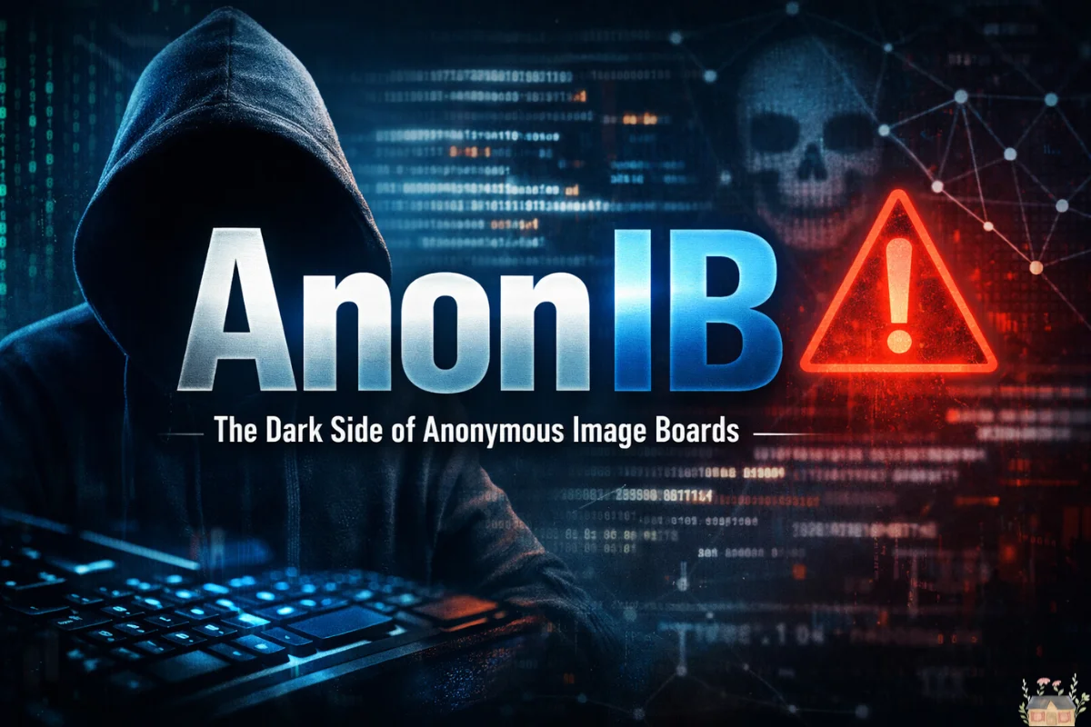 AnonIB featured image showing a hooded figure at a keyboard with a digital code background, warning of online risks.