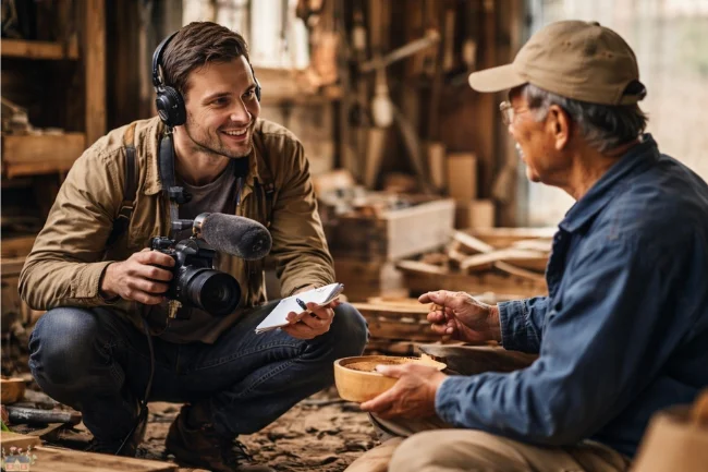 NTDTVJP immersive journalism interview inside a traditional Japanese workshop with local craftsman.