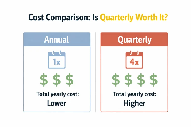 Home service pricing comparison infographic with calendar icons and dollar symbols