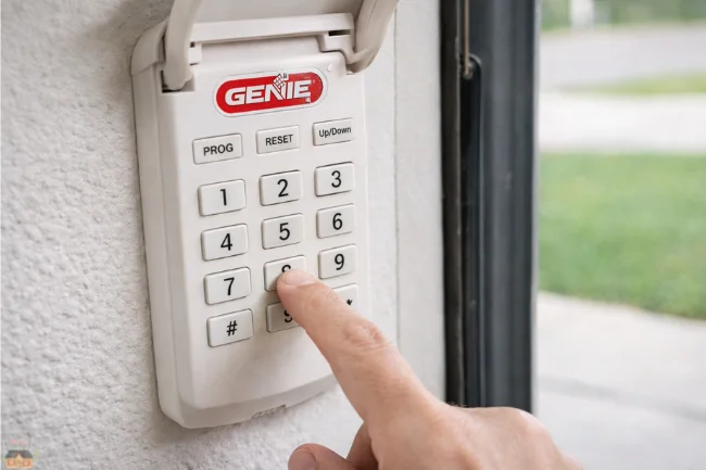 How to Sync Garage Door Opener Genie wireless keypad by entering PIN code on exterior wall unit