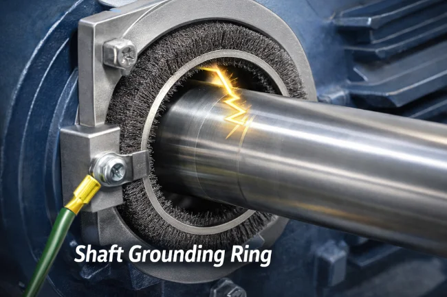 axis earthing shaft grounding ring installed on an electric motor shaft to safely divert stray shaft currents