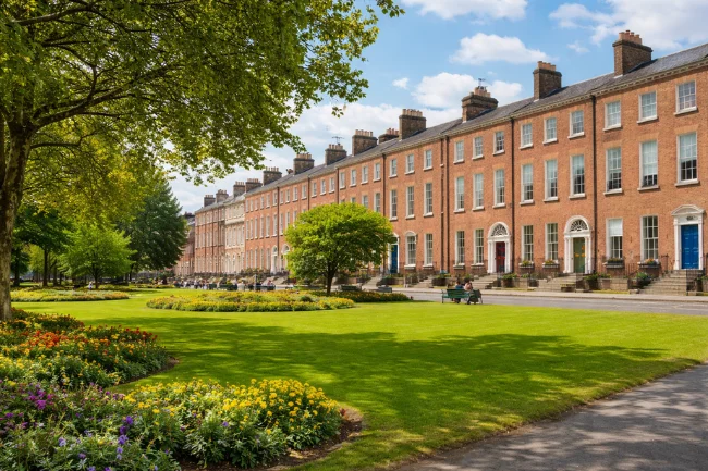 Merrion Square park and red-brick townhouses showing Georgian architecture in Dublin