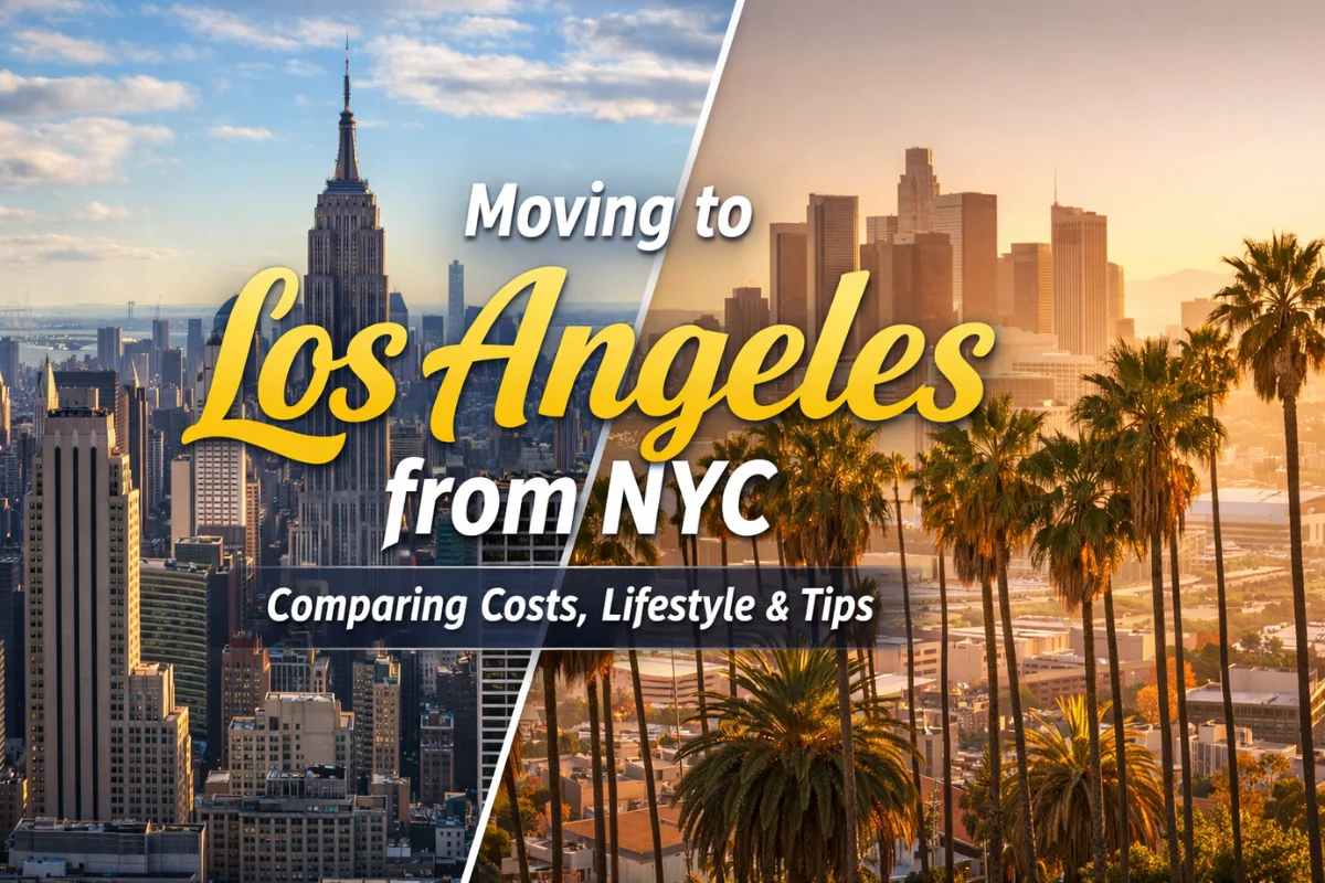 Guide to moving to Los Angeles from NYC showing skyline comparison, lifestyle differences, and relocation tips