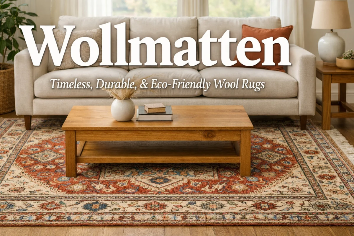 wollmatten wool rug in a modern living room with sofa and wooden coffee table showing durable and stylish wool flooring