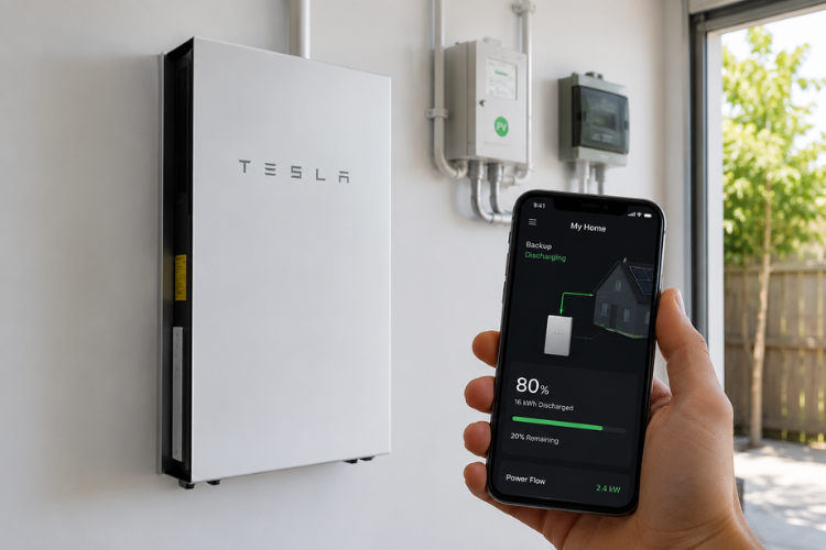 Home solar battery system showing battery charge level and depth of discharge monitoring for improved battery lifespan.