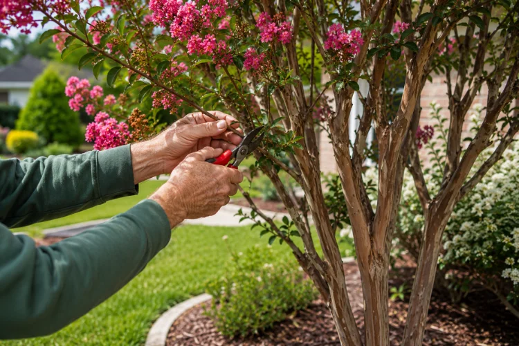 Light pruning of a flowering garden tree