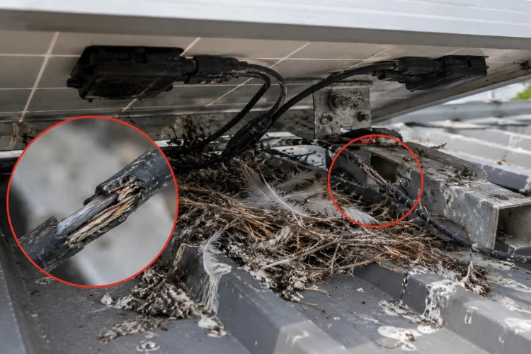 Solar panel bird damage wiring