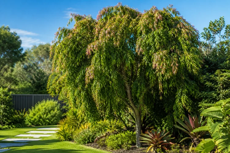 ornamental garden tree with cascading foliage